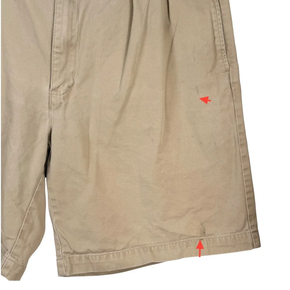 Vintage Polo Ralph Lauren Chino Shorts Mens 36 Tan Pleated Cotton Khaki 8 Inseam